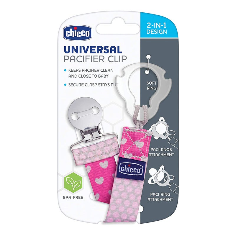 Chicco Universal 2-In-1 Fashion Soother Clip - Pink, Pack of 1's