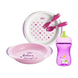 Chicco Weaning Set For 12 Months+ Baby - Pink, Pack of 5 Pieces