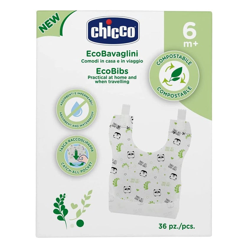 Chicco EcoBibs Compostable Bibs For 6 Months+ Baby, Pack of 36's