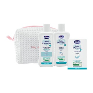 Chicco Baby Moments Beauty Pink Zip Bag With 3 Baby Bath & Skin Care Essentials - Gift Set
