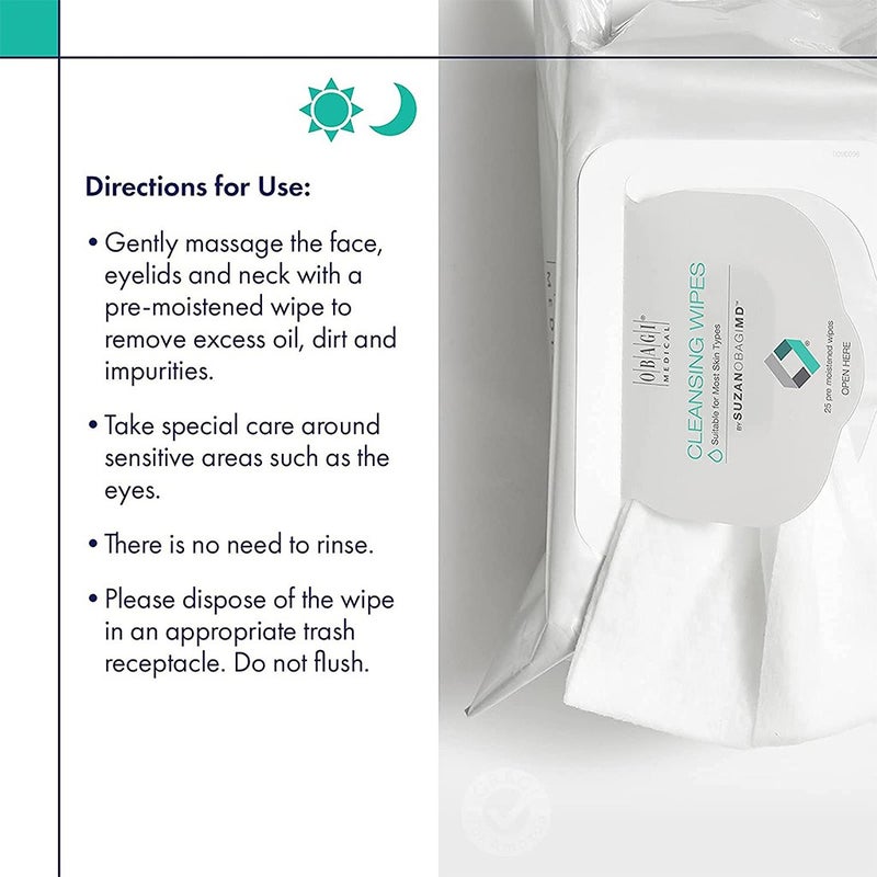 Obagi Medical On The Go Cleansing & Makeup Removing Wipes For Oily & Acne Prone Skin, Pack of 25's