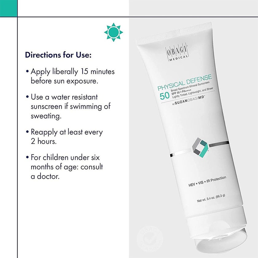 Obagi Medical Physical Defense SPF50 PA++++ Broad Spectrum Mineral Sunscreen Cream Tinted 96.3g