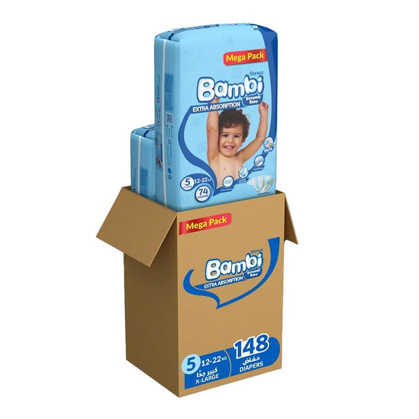 Sanita Bambi Tom And Jerry Baby Diapers, Size 5, X-Large, For 12-22 Kg Baby, Mega Pack of 148's