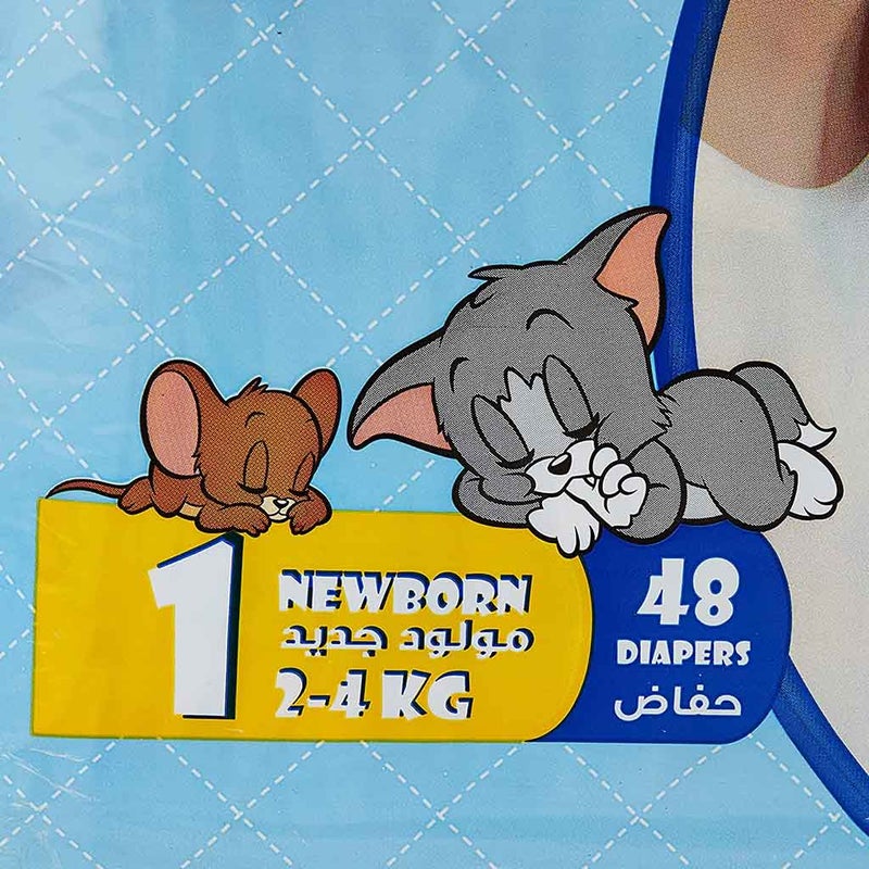 Sanita Bambi Tom And Jerry Baby Diapers, Size 1, For New Born With 2-4 Kg, Value Pack of 48's