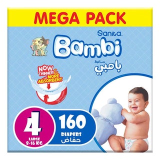 Sanita Bambi Tom And Jerry Baby Diapers, Size 4, Large, For 8-16 Kg Baby, Mega Pack of 160's