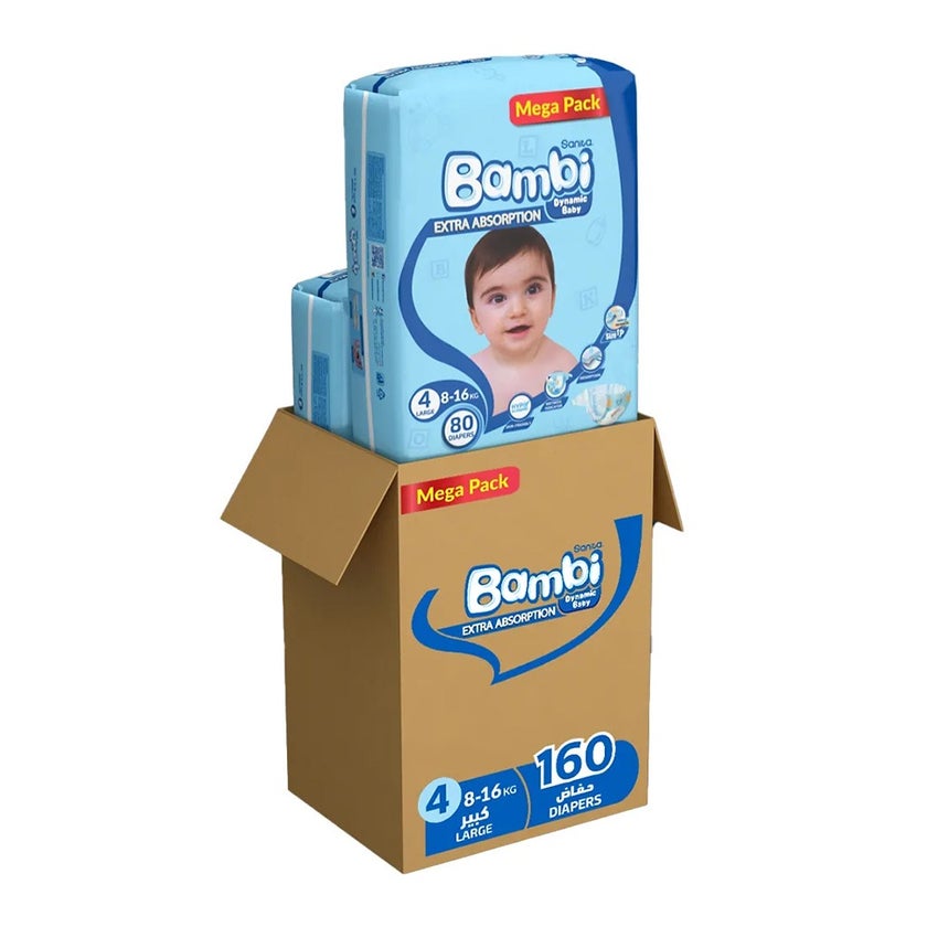 Sanita Bambi Tom And Jerry Baby Diapers, Size 4, Large, For 8-16 Kg Baby, Mega Pack of 160's