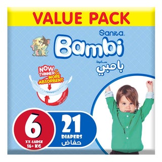 Sanita Bambi Tom And Jerry Baby Diapers, Size 6, XX-Large For 16+Kg Baby, Value Pack of 21's