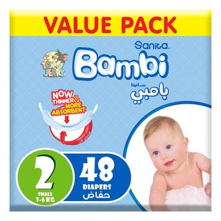 Sanita Bambi Tom And Jerry Baby Diapers, Size 2, Small, For 3-6 Kg Baby, Value Pack of 48's 