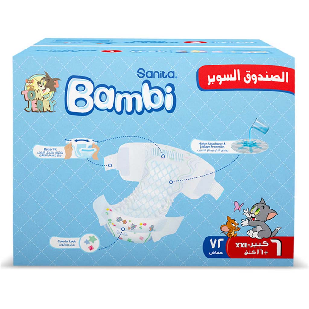 Sanita Bambi Tom And Jerry Baby Diapers, Size 6, XX-Large