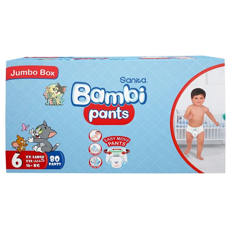 Sanita Bambi Easy Move Baby Diaper Pants, Size 6, XX-Large For 16+ Kg Baby, Jumbo Pack of 80's