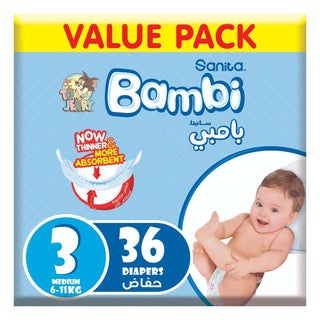 Sanita Bambi Tom And Jerry Baby Diapers, Size 3, Medium For 6-11 Kg Baby, Value Pack of 36's 