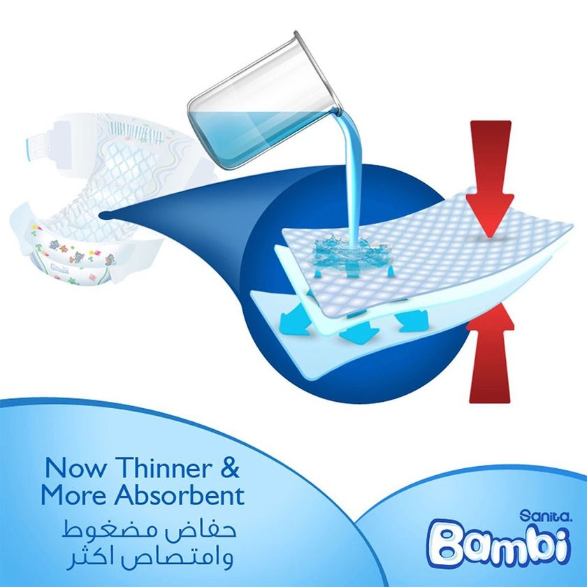 Sanita Bambi Tom And Jerry Baby Diapers, Size 3, Medium For 6-11 Kg Baby, 2 × 92's, Mega Pack of 184's