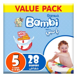 Sanita Bambi Tom And Jerry Baby Diapers, Size 5, X-Large For 12-22 Kg Baby, Value Pack of 28's