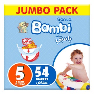 Sanita Bambi Tom And Jerry Baby Diapers, Size 5, X-Large For 12-22 Kg Baby, Jumbo Pack of 54's