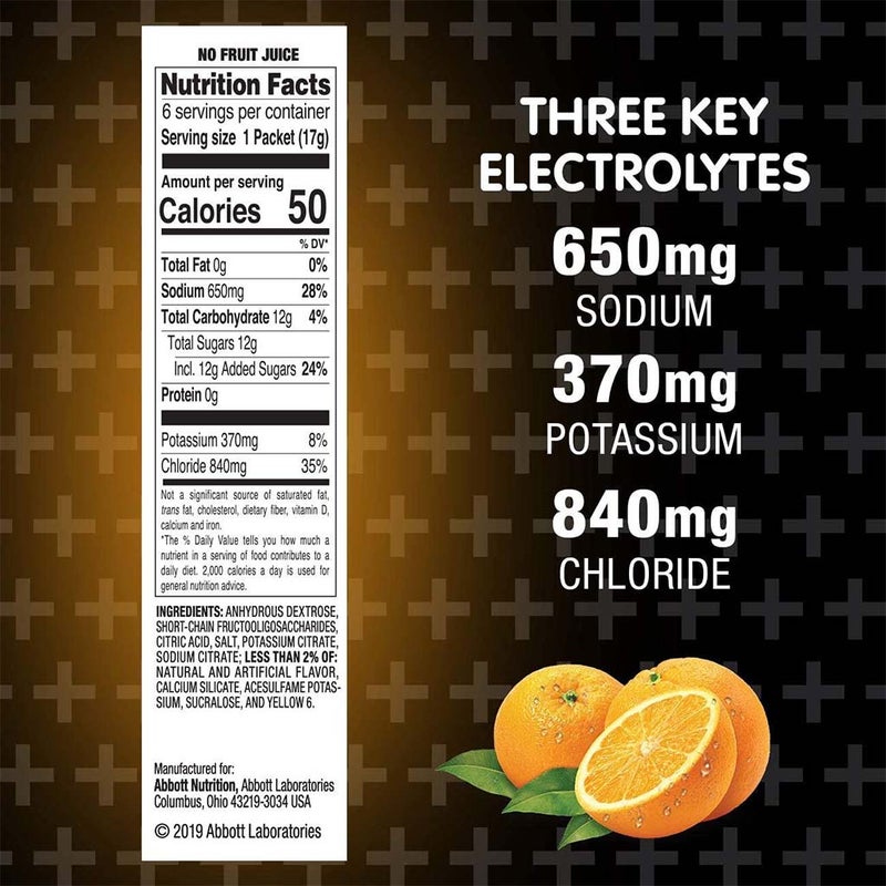 Abbott Pedialyte Advanced Care Plus Preactiv Prebiotics + 33% More Electrolyte Orange Breeze Oral Solution Powder Sticks Pack of 6's