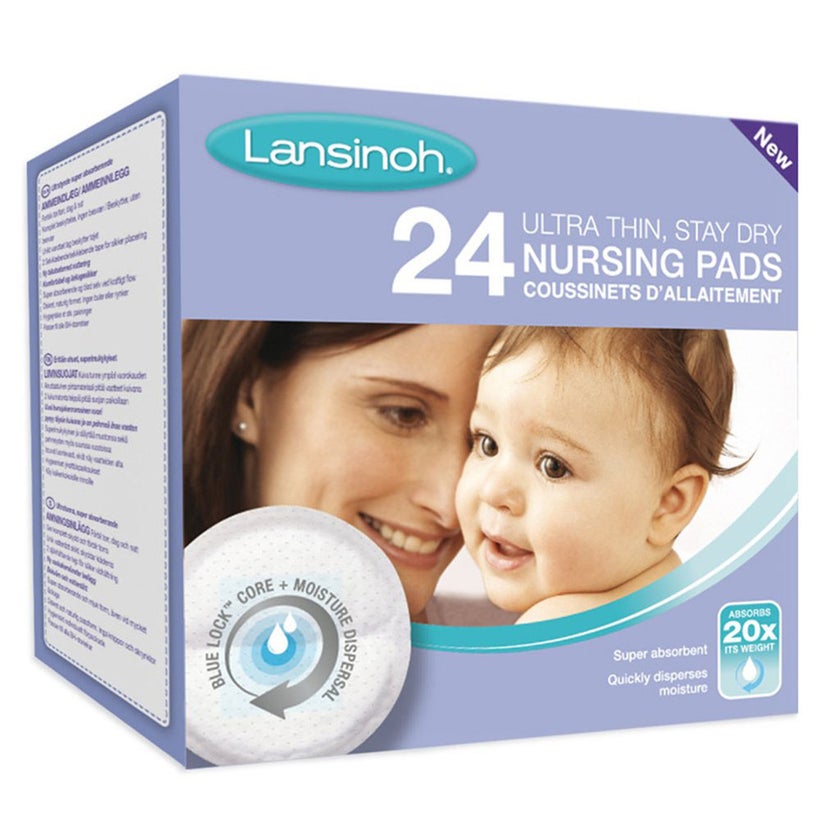 Lansinoh Ultra Thin Stay Dry Disposable Nursing Pads With Blue Lock Core, Pack of 24's