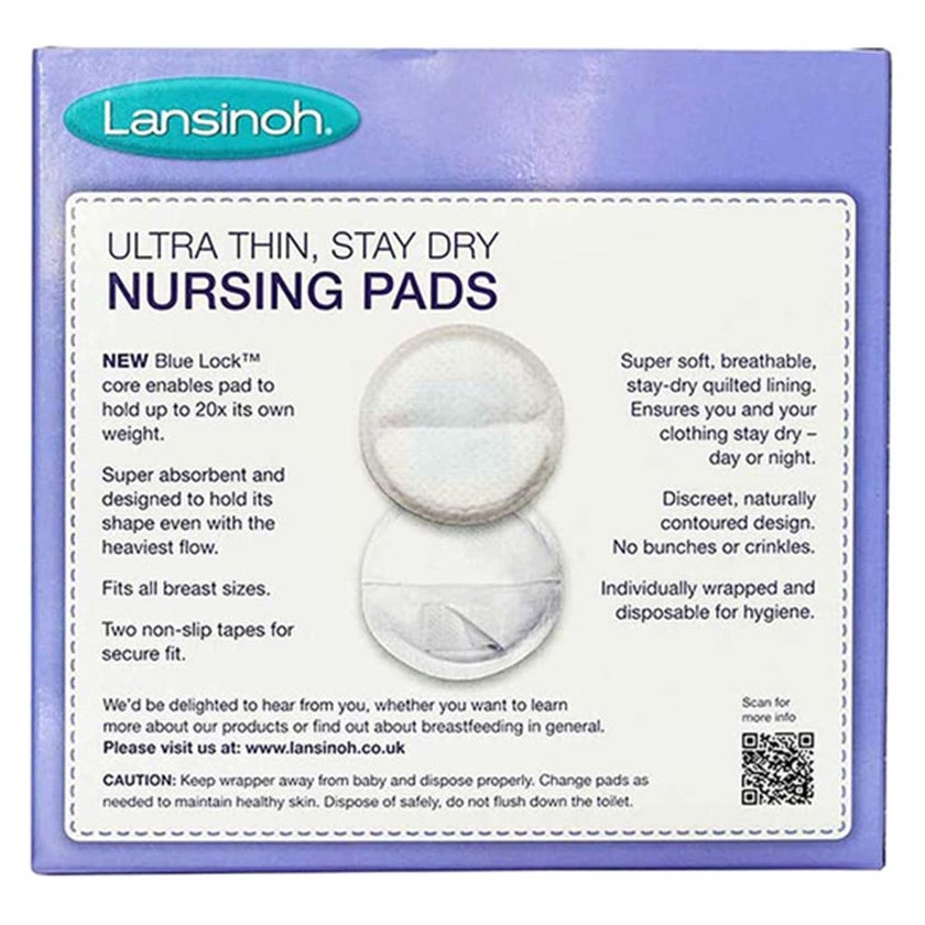 Lansinoh Ultra Thin Stay Dry Disposable Nursing Pads With Blue Lock Core, Pack of 24's