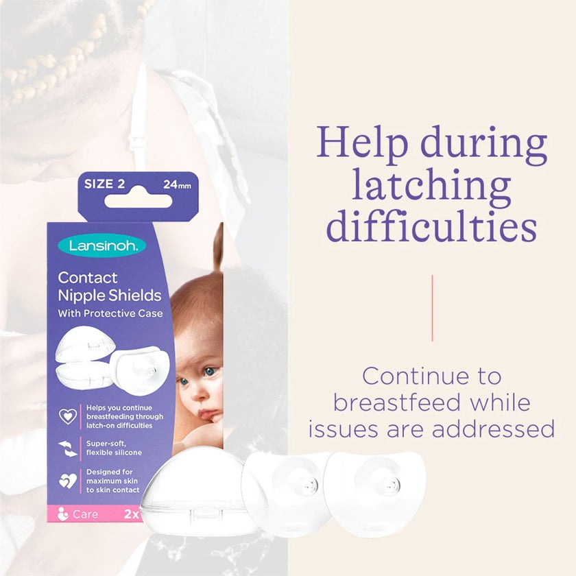 Lansinoh Contact Nipple Shields With Protective Case For Breastfeeding Moms, Size 2, 24mm, Pack of 2's