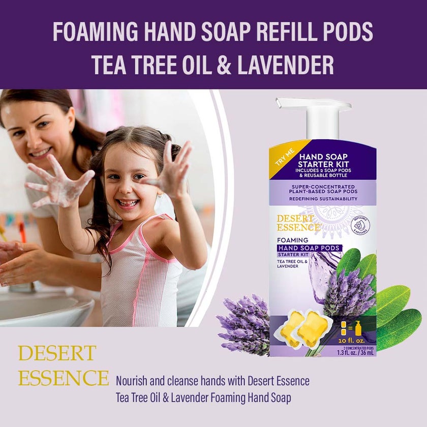 Desert Essence Foaming Hand Wash Pods Starter Kit With Tea Tree Oil & Lavender 36ml