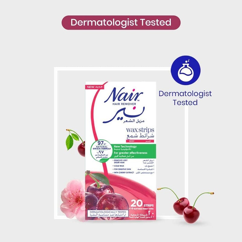 Nair Hair Remover Body Wax Strips With Cherry Extracts, Pack of 20's