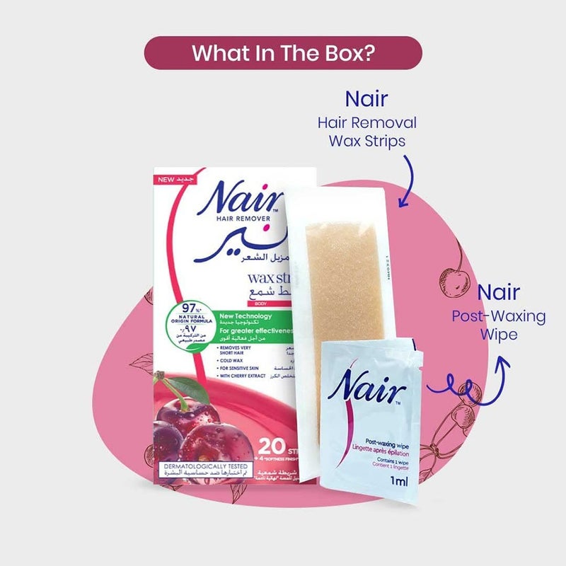 Nair Hair Remover Body Wax Strips With Cherry Extracts, Pack of 20's