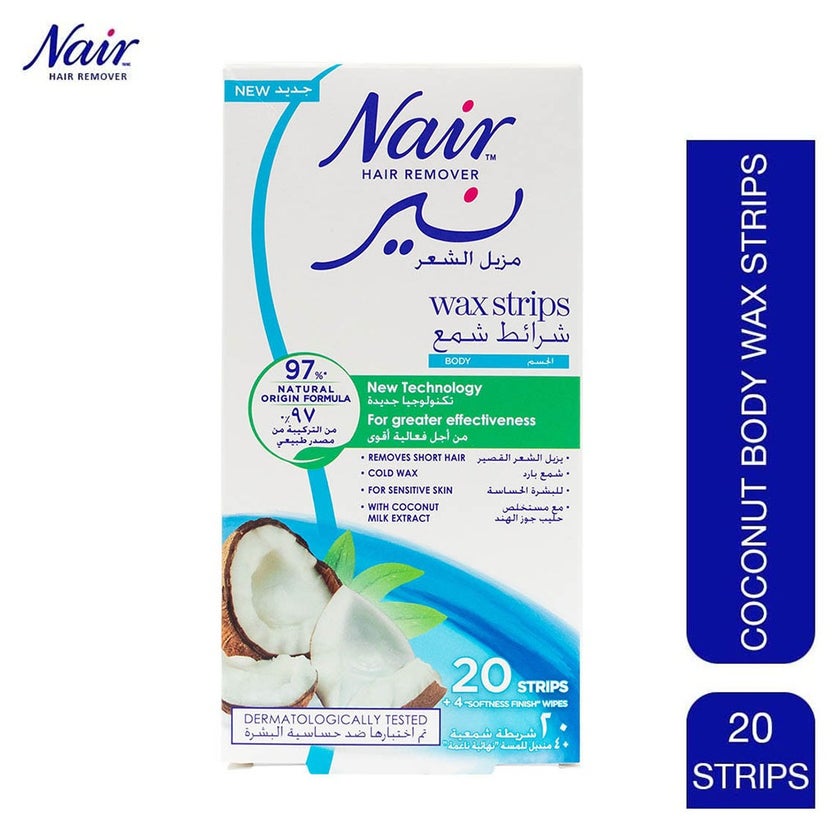 Nair Hair Remover Body Wax Strips With Coconut Milk Extracts, Pack of 20's