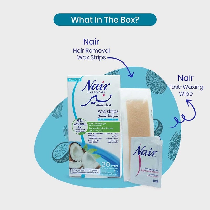 Nair Hair Remover Body Wax Strips With Coconut Milk Extracts, Pack of 20's
