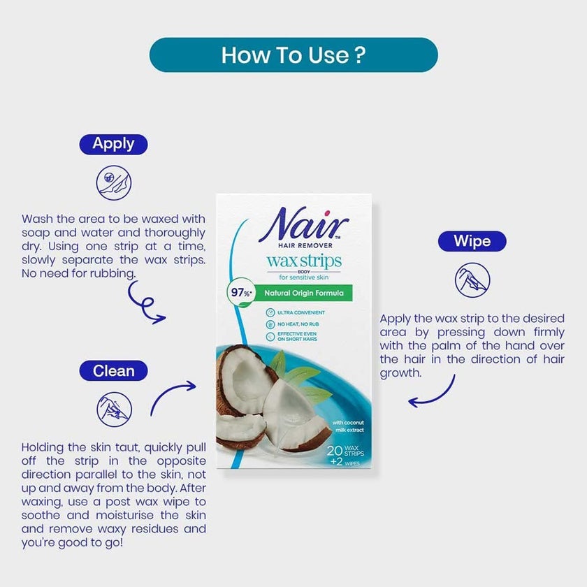 Nair Hair Remover Body Wax Strips With Coconut Milk Extracts, Pack of 20's