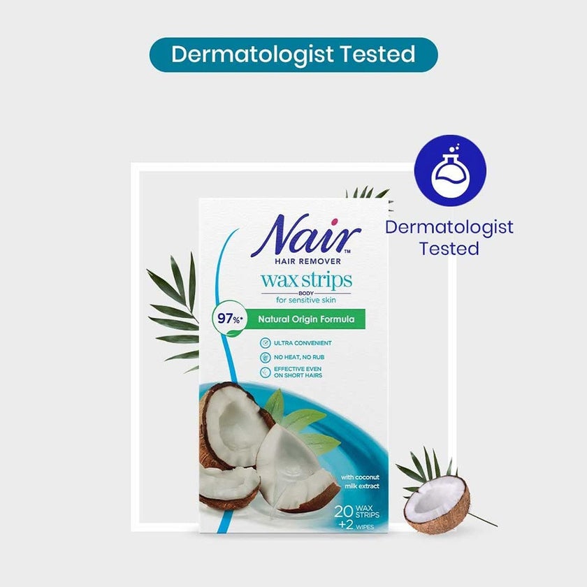 Nair Hair Remover Body Wax Strips With Coconut Milk Extracts, Pack of 20's