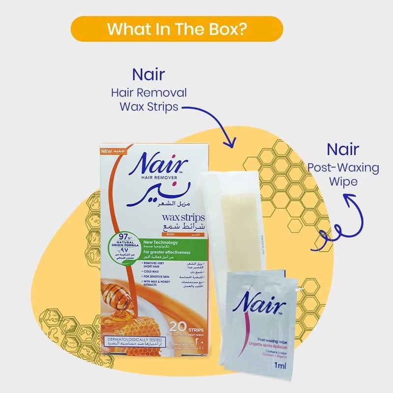 Nair Hair Remover Body Wax Strips With Milk & Honey Extract, Pack of 20's