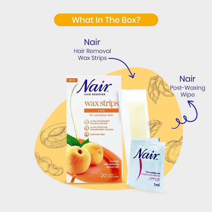 Nair Hair Remover Facial Wax Strips with Apricot Milk Extracts, Pack of 20's