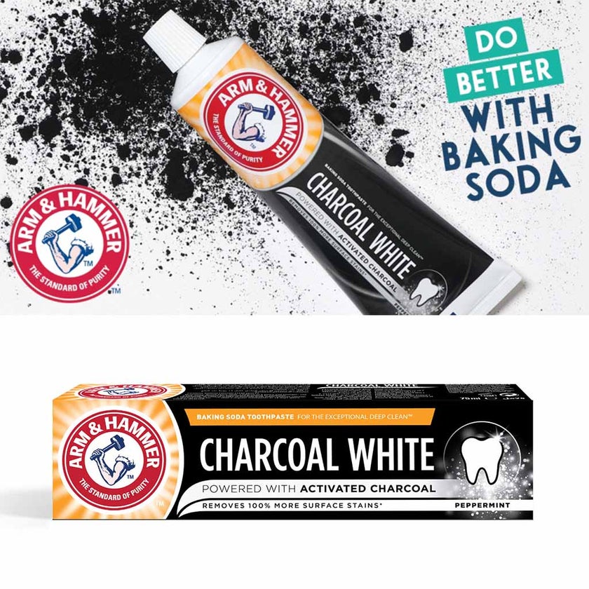 Arm & Hammer Charcoal White Toothpaste With Activated Charcoal For Stain Removal 75ml