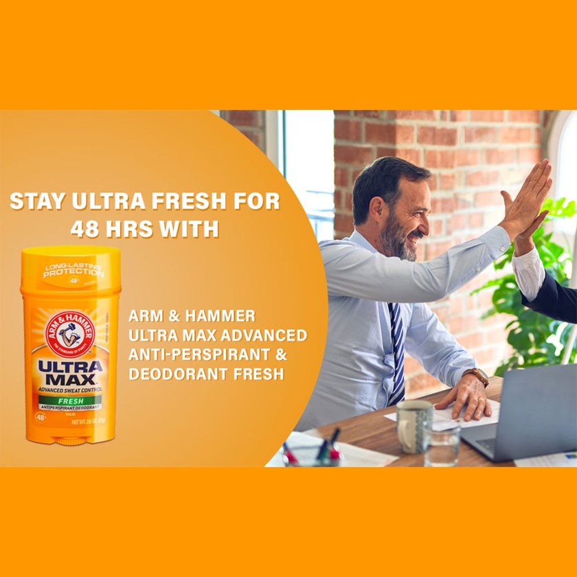 Arm & Hammer UltraMax Solid 48H Antiperspirant Deodorant Stick, Fresh 28g