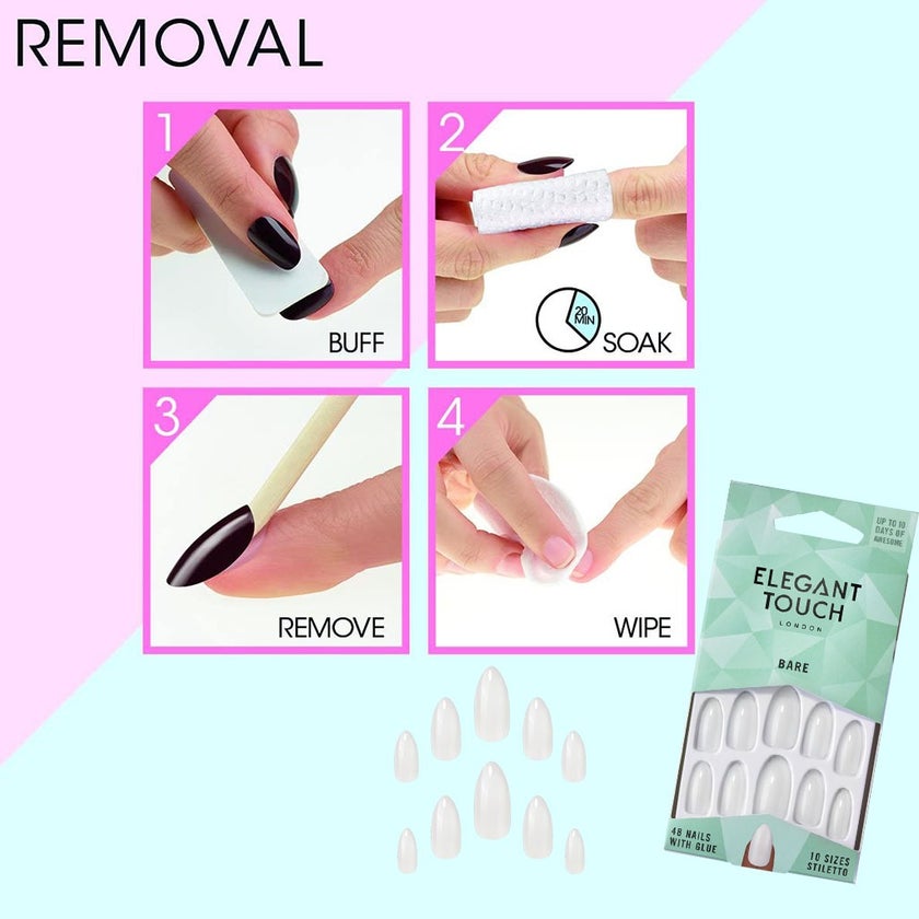 Elegant Touch Totally Bare Artificial Nails - Stiletto Shape, Pack of 48 Nails with Glue