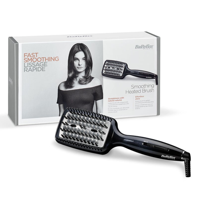 Babyliss Fast Smoothing Heated Hair Straightening & Styling Brush With 3D Technology, Advanced Ceramic Heating & Adjustable Temperature Settings- Black HSB101SDE