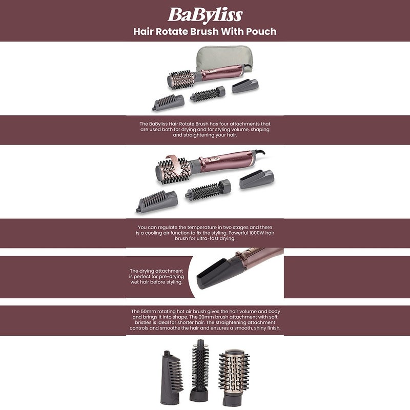 Babyliss 4-in-1 1000W Rotating Hair Straightener Brush with Pouch, Pack of 5's