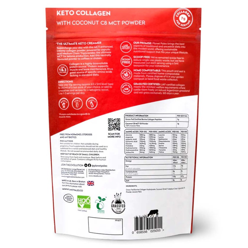 Planet Paleo High Protein Keto Collagen with Coconut C8 MCT Powder 220g, 22 Servings