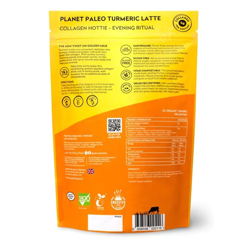 Planet Paleo Organic Pure Type 1 and 3 Collagen Turmeric Latte 260g
