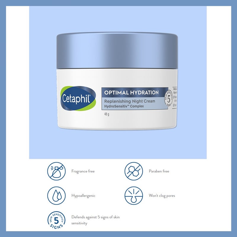 Cetaphil Optimal Hydration Replenishing Night Cream For Dry or Dehydrated Skin 48g