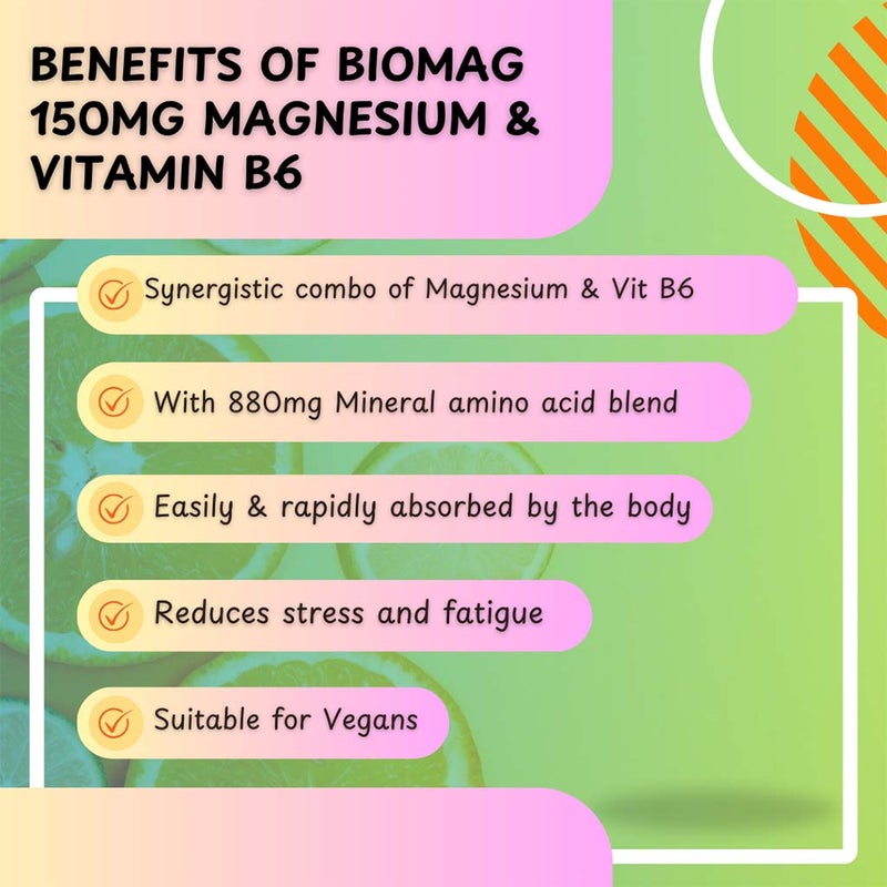 Quest Biomag 150mg Magnesium & Vitamin B6 Supplement Tablets, Pack of 30's