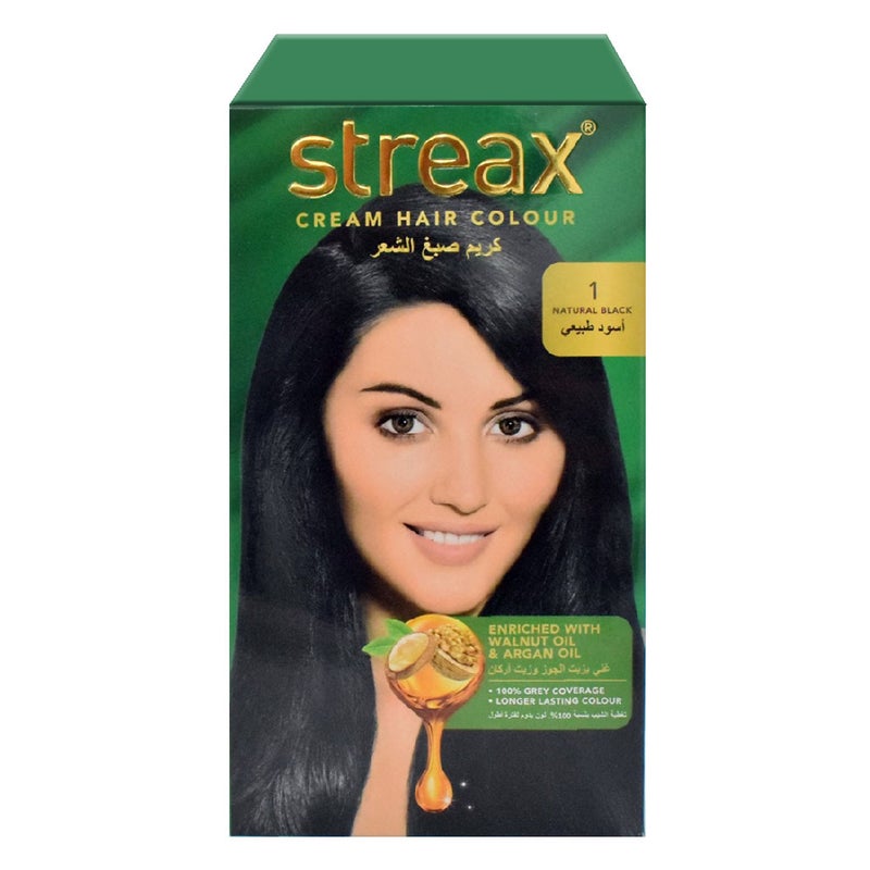 Streax Cream Hair Colour With Shine On Conditioner For All Hair Types - Natural Black 1