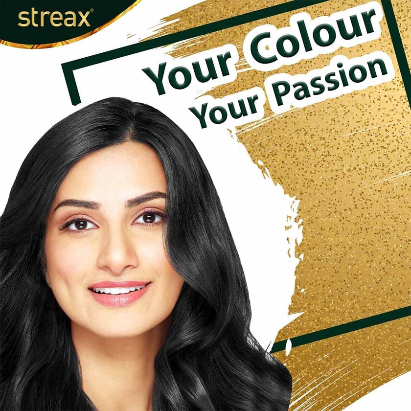 Streax Cream Hair Colour With Shine On Conditioner For All Hair Types - Natural Black 1