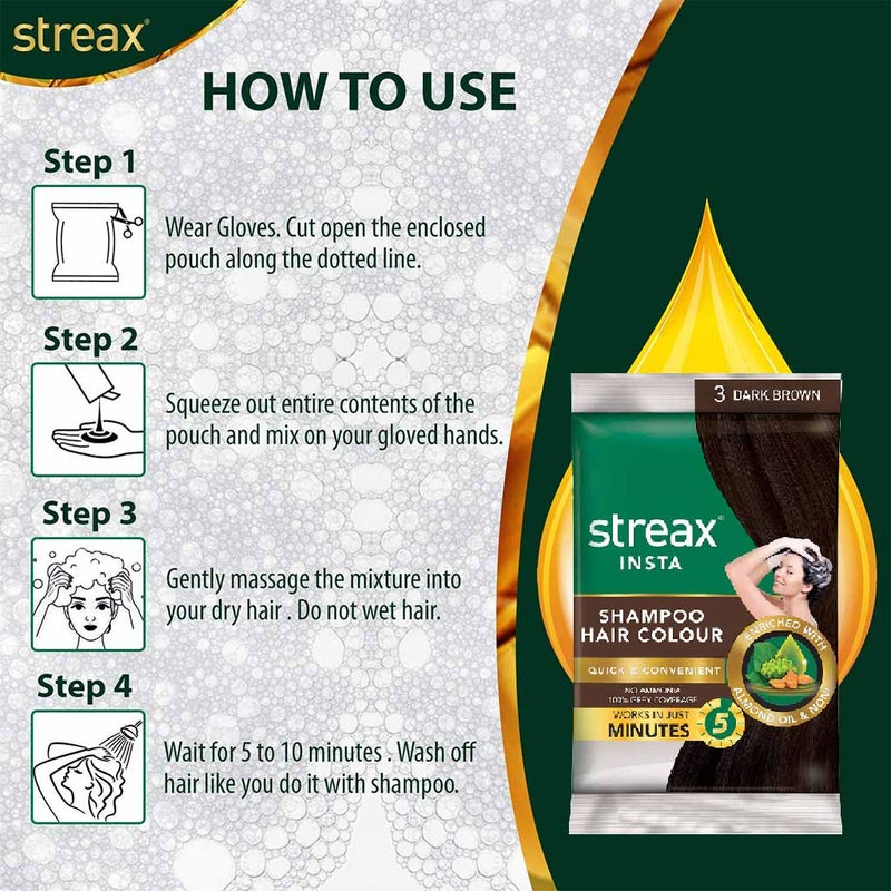 Streax No-Ammonia Insta Shampoo Hair Color - Dark Brown 3