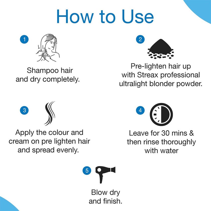 Streax Professional Hold & Play Ammonia & Peroxide - Free Funky Colors Semi-Permanent Hair Color Cream - Wonder Blue 100g