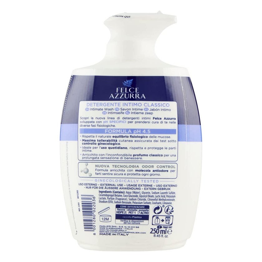 Felce Azzurra Classic Intimate Wash Original, pH 4.5, 250ml