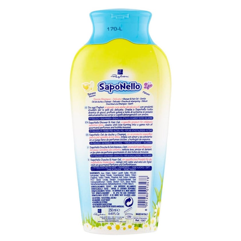 Saponello Delicate Shower & Hair Gel Shampoo For Children, Banana 250ml