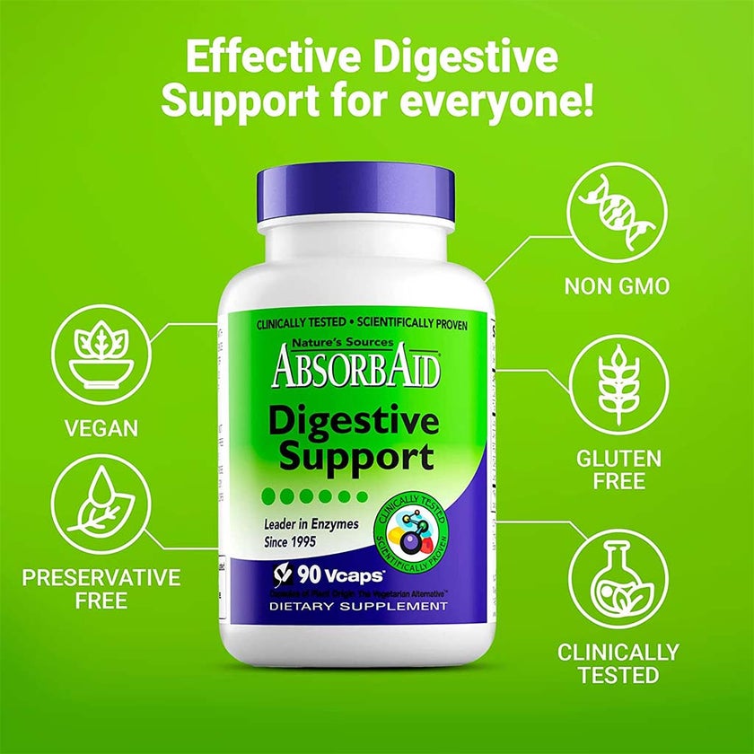 Nature's Sources AbsorbAid Digestive Enzyme Vegetarian Capsules For Digestive Support, Pack of 90's