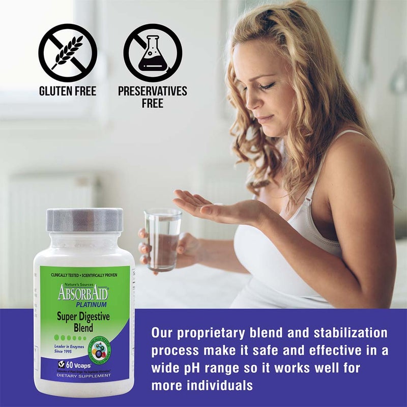 Nature's Sources AbsorbAid Platinum Super Digestive Enzyme & Probiotic Blend Vegetarian Capsules For Digestive Support, Pack of 60's