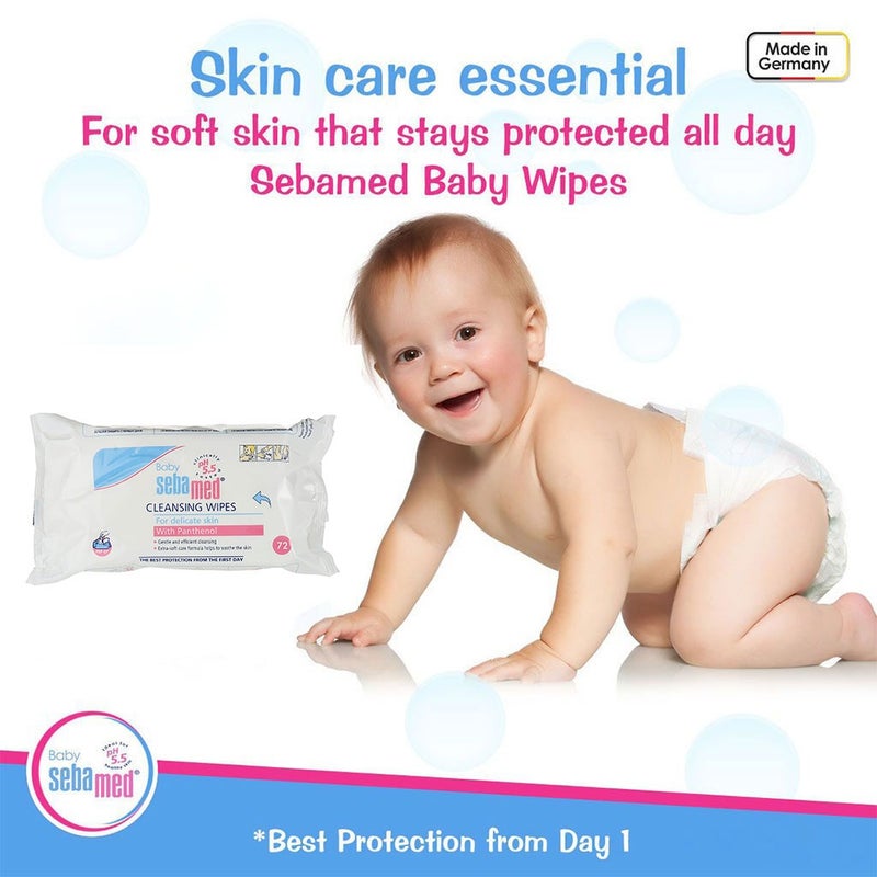 Sebamed Baby Cleansing Wet Wipes With Panthenol For Delicate Skin, Pack of 5 x 72's