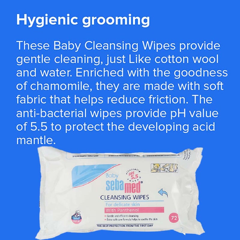 Sebamed Baby Cleansing Wet Wipes With Panthenol For Delicate Skin, Pack of 5 x 72's